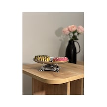 Gümüş Kaplamalı Dekoratif Çay Saati Lüx Sunumluk Servis Tabağı Gümüş - 815165093