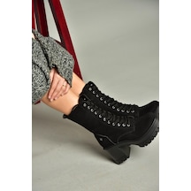Fox Shoes T973559002 Siyah Süet Kalın Topuklu Kadın Postal Bot Siyah