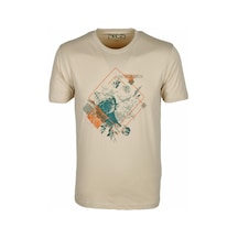Ncs Bej Bisiklet Yaka Baskılı Slim Fit T-shirt Ncs 1194-bej Bej