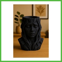 Vaveni 3d Baskı Ağlayan Kadın Büst Saksı - Sanatsal Dekoratif Saksı - Siyah Arz