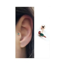 Mineli 925ayar Gümüş Üzerine Rose Altın Kaplama Papağan Figürlü Tragus Kikirdak Piercing Altın