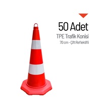 50'li Tpe Trafik Konisi Seti 70 Cm Çift Reflektifli Trafik Dubası-3604