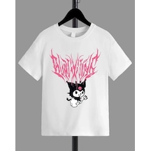 Barlashive Kız Çocuk Bisiklet Yaka Baskılı T-shirt - Beyaz Çok Renkli