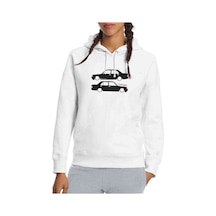 Şahin Baskılı Beyaz Kadın Kapşonlu Sweatshirt