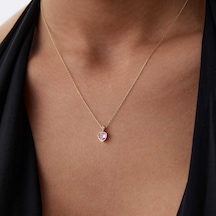 Pembe Taşlı Baget Kilit Kolye Sarı