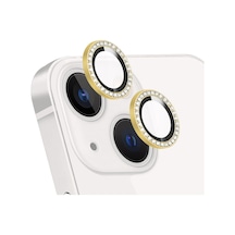 Apple Uyumlu iPhone 13 ile Taşlı Tasarım Temperli Cam Kamera Lens Koruyucu - Gold