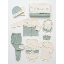 Nakışlı %100 Pamuk Unisex Bebek Hastane Çıkışı 10 Lu Set 0 1 Yaş Mavi