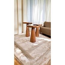 Mantar Model Ahşap Sehpa Takımı 3 Lü Set Açık Ceviz Renk Yan Se