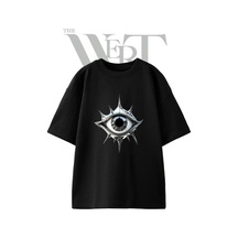 Thewert Chrome Spiked Eye Tasarım Baskılı Ünisex Siyah Oversize T-shirt