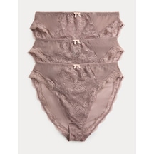 Marks & Spencer 3’lü Jasmine Dantelli Yüksek Bel Külot T61004958L Kahverengi