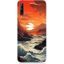 Huawei P Smart Pro Uyumlu Silikon Kılıf Deniz Dağ Ve Gün Batımı