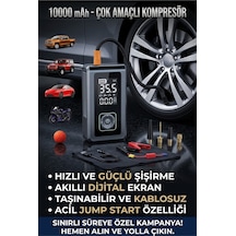Taşınabilir Dijital Hava Kompresörü Ve Akü Takviye Cihazı 10000 5'in 1 Arada Ve Led Işıklı Fenerli - 934210177