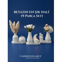 Canseb Elegance 9 Parça Dekoratif Obje - Beyazın En Şık Hali 1 Adet Tealight Mum Hediyeli