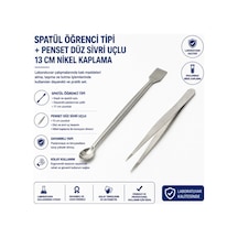 Spatül Öğrenci Tipi + Penset Düz Ssivri Uçlu 13 Cm Nikel Kaplama