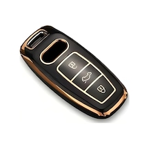Autohan Keys Audi A3 A6l A7 A8 Q8 E-tron C8 D5 2021-2022 Model Uyumlu Siyah Altın Detaylı Anahtar Koruma Kılıfı