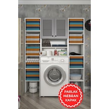 Kenzlife Membran Çamaşır Makinesi Dolabı Hayzummaksduble Gribyz Panjur 180 66 55 Mebran Kapak Mdf Gövde Beyaz