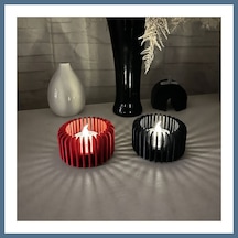 Buradabulabilirsin 3d Baskı Modern Çizgili Mumluk - Tealight Mumluk 1 Adet -kırmızı Bbz