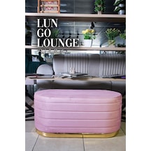 Lungo Long Line Pembe Puf- 90cm Gold Kaplama Kapitoneli Luxery Pofuduk Oturma Pufu&Makyaj Puff&Bench
