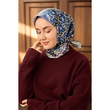 Silk Home Twill İpek Eşarp Petrol Mavisi-ekru Desenli Tok Duruşlu 90x90 Çok Renkli