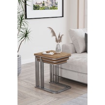 Lyon 3'lü C Zigon Sehpa Gümüş Metal - Atlantik Çam Tabla