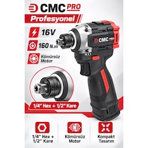 Cmc Profesyonel 16v Kömürsüz Akülü Darbeli Vidalama 160 Nm, Çift 2 Ah Akü, Çok Fonksiyonlu