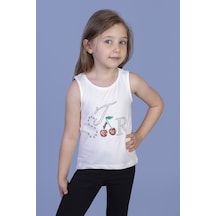 Toontoy Kids Kız Çocuk Kiraz Nakışlı Atlet Ekru
