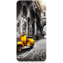Samsung Galaxy J7 Prime Uyumlu Taş Sokakta Sarı Vespa Desenli Silikon Kılıf Çok Renkli
