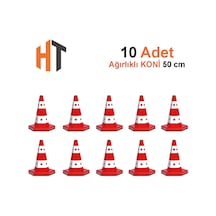 Klasik Kedi Gözlü Trafik Konisi 50 Cm Ağırlıklı Trafik Dubası-10 Adet