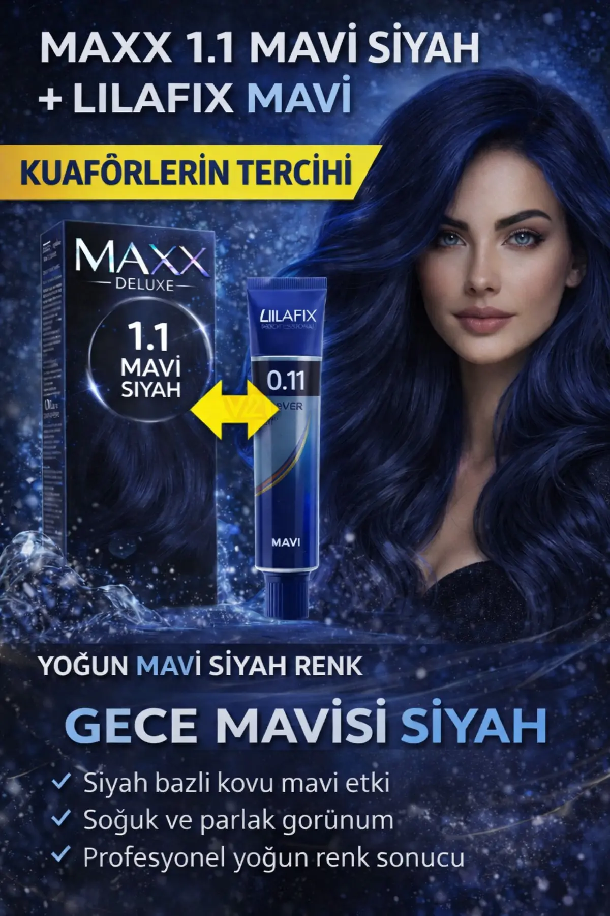 1.1 Mavi Siyah + Lılafıx Mavi Saç Boyası Seti