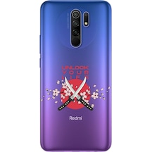 Redmi 9 Sakura Dagger Tasarımlı Süper Şeffaf Telefon Kılıfı Çok Renkli