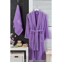 Kadın Havlulu Banyo Bornoz Takımı %100 Pamuklu Lavanta L-xl Diğer