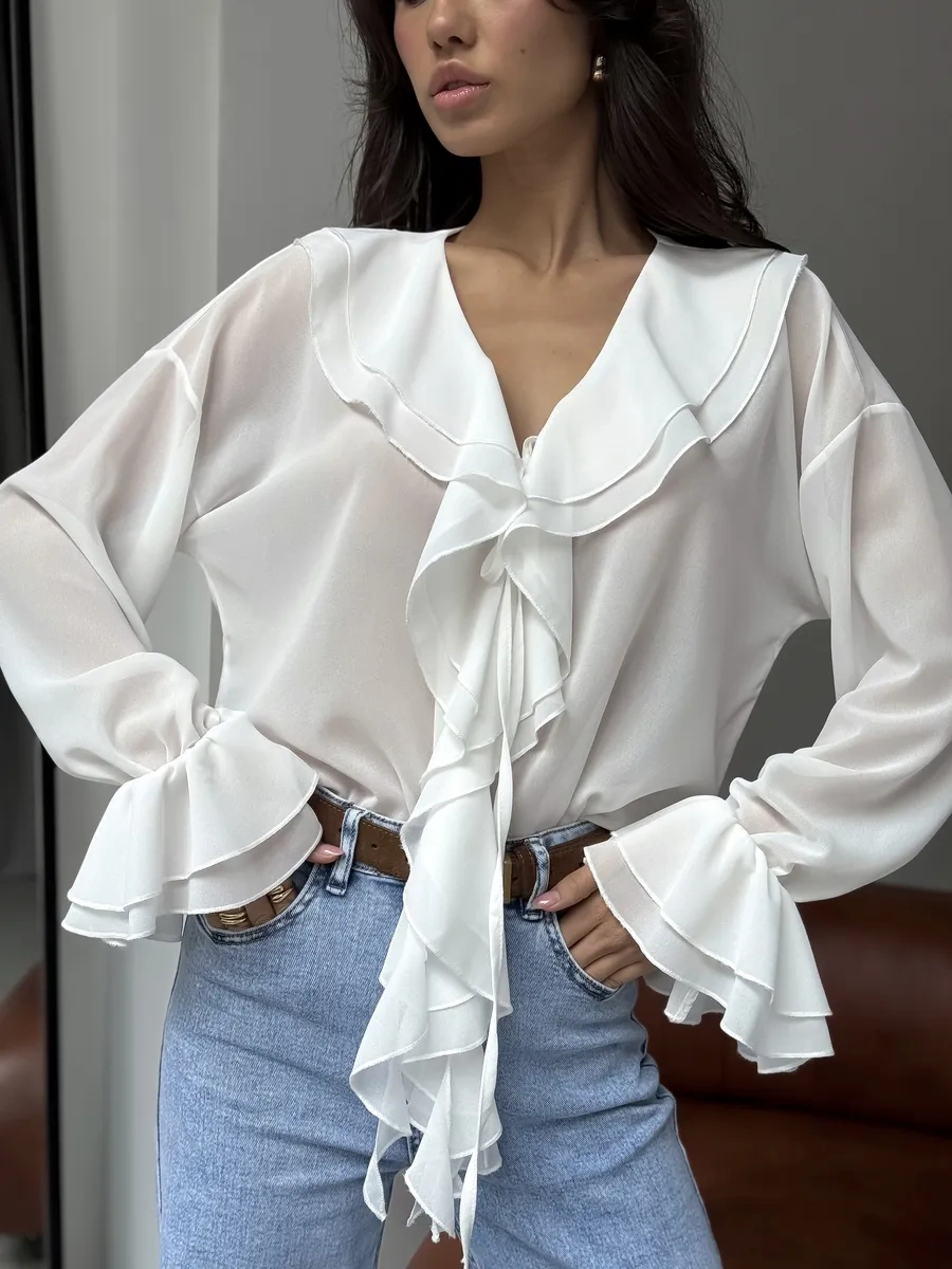 Masya Beyaz Fırfırlı Şık Bluz 449250351 Beyaz