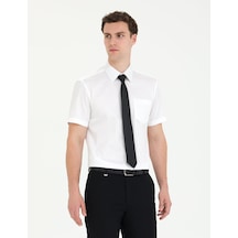 Pierre Cardin Beyaz %100 Pamuk Parlak Saten Regular Fit Kısa Kollu Basic Gömlek