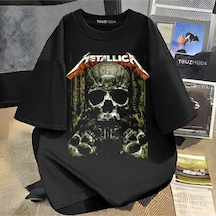 Startmore Rock Serisi Metallica Skull Baskılı Unisex Oversize Siyah