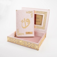 Raşel Kutulu Hediyelik Kuran-ı Kerim Orta Boy, Bebe Pembe, Elif-vav Gold Pleksi