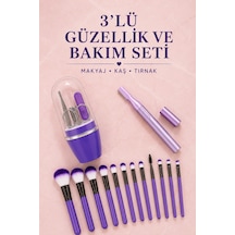 12 Li Makyaj Fırça Seti Kaş Düzeltme Cihazı Ve Tırnak Bakım Seti 3 Lü Kadın Güzellik Ve Kişisel Bakı