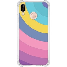 Huawei P20 Lite Köşe Korumalı Antişok Kapak Renk Cümbüşü Tasarımlı Şeffaf Kılıf