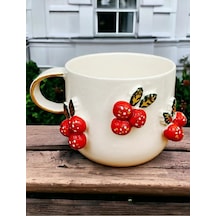 24 Ayar Altın Detaylı Kokina Kabartmalı El Yapımı Mug Cochina Christmas 300 Ml Beyaz - Çok Renkli