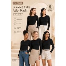 Loule Kadın 5'li Bisiklet Yaka Uzun Kollu Atlet Siyah Modal Pamuk
