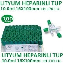 100 Adet Kan Alma Tüpü. Lityum Heparinli Tüp. Yeşil Kapak 10Ml 16
