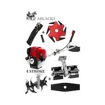 Ablacks C-52 4 Zamanlı Profesyonel Yan Tırpan + Toprak Çapalama Aparatı 2 Adet Çapa + Altıgen Bıçak