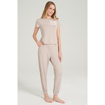 Feyza Kadın Kısa Kol Fitilli Bej Pijama Takım C1t7n0o5 001