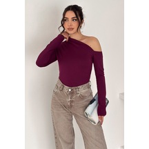 Noa & Noa Kadın Asimetrik Tek Omuz Bluz White Angle bordo