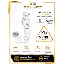 Viko Topraklı Uzatma Seyyar Kablosu Tekli Priz 25 Metre 3x1,5 Mm Seyyar Uzatma Kablosu 15 M Ve Üzeri