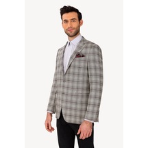 Erkek Gri Regular Fit Ekose Ceket