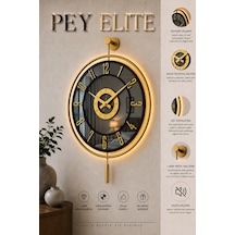 Pey Aksesuar Metal Aynalı Duvar Saati Işıklı Gerçek Cam Duvar Saati Modern Tasarım 40 X60 Cm Gold-füme-siyah