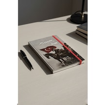 2026 Atatürk Ajanda Premium Sert Kapak Özel Baskı 17x24 Cm Lastikli Ajanda Atatürk Kapaklı Gümüş Gri Ofs907ata