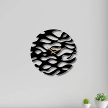 Metal Duvar Saati Dalga Detaylı Dekoratif Saat Siyah-46 X 46