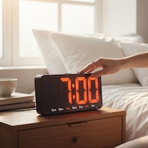 Modern Led Dijital Alarm Saat Büyük Ekranlı, Gün Göstergeli, Şık Masaüstü Saat Turuncu