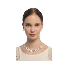 Tkly01923 Yaprak Motif Gerdan Kolye Küpe Set Çok Renkli